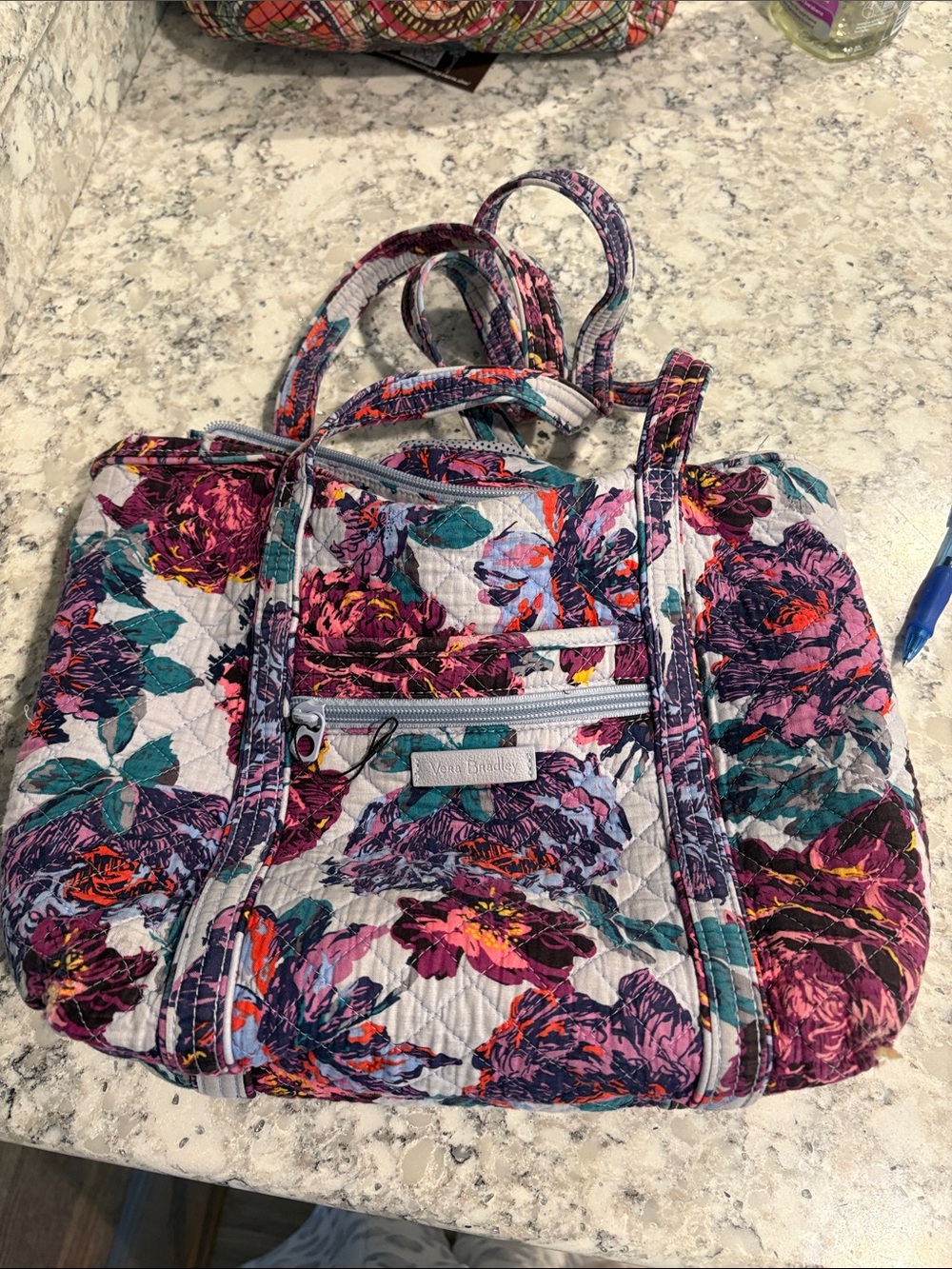 Vera Bradley Quilted Floral Tote in Pink, Teal & Purple